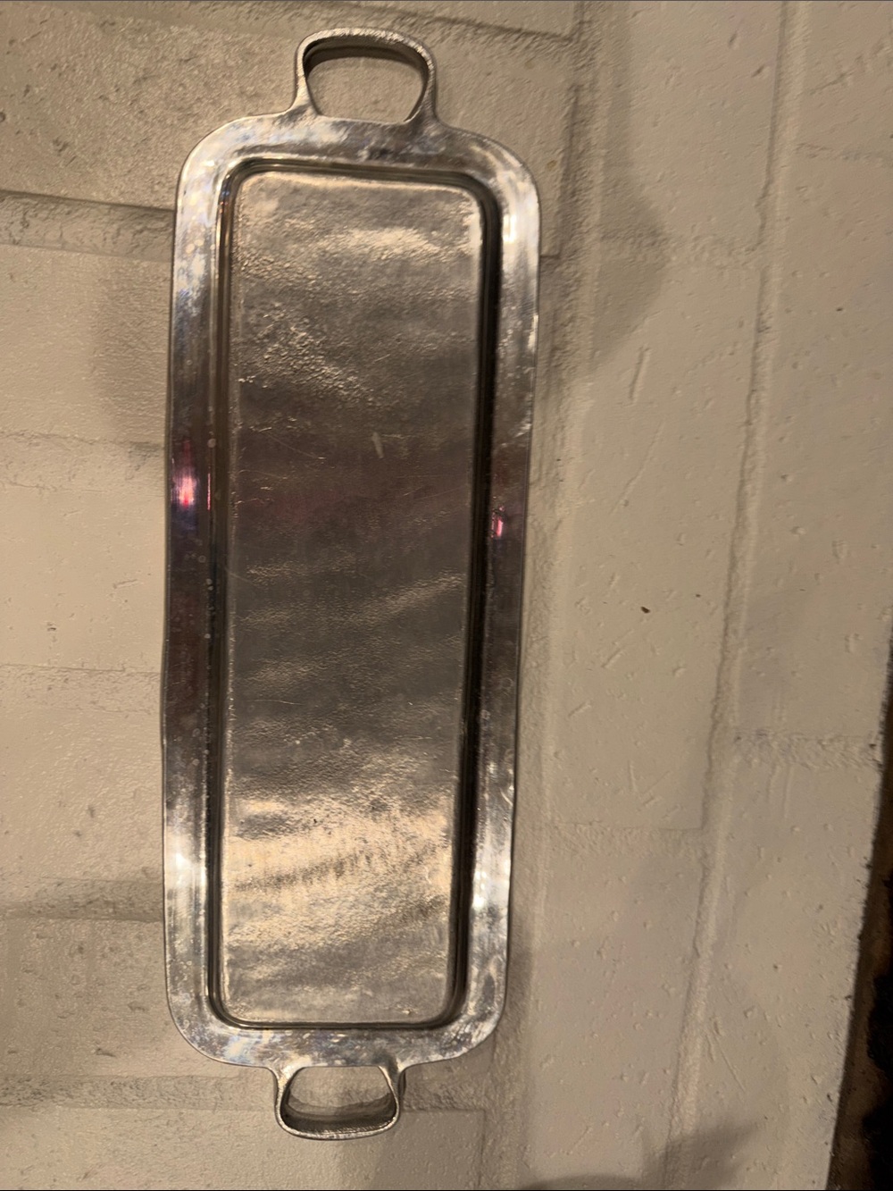 Long Rectangular Silver Serving Tray with Rope Edge - Picture 2 of 2